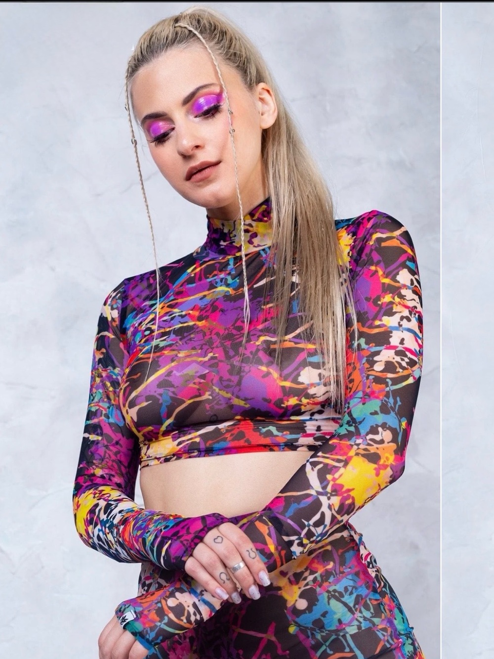 Badinka Splatter Mesh Rave Crop Top
